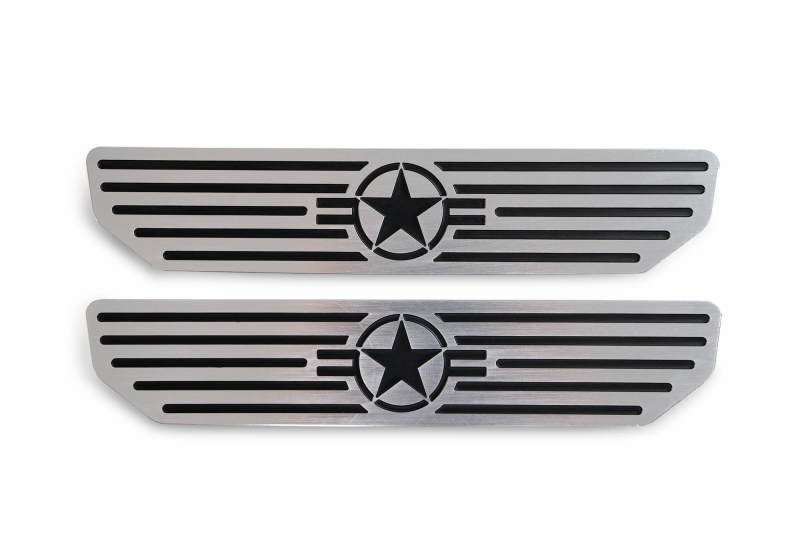 Jeep Wrangler Sill Plates - Rear - DV8 Offroad - Extruded Aluminum, Anodized Finish, Raised Brushed Accent Bars - Black - `18-`20